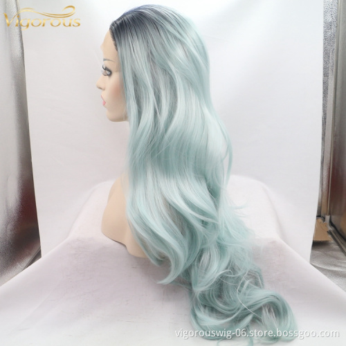 Vigorous mono long premium high quality straight wholesale black women synthetic hair wigs with lace front